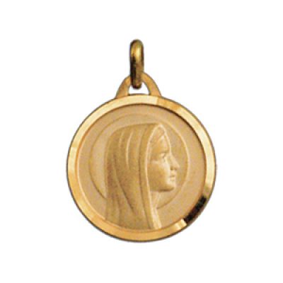 Pendentif médaille en plaqué or vierge Marie en relief et bord brillant