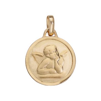 Pendentif médaille en plaqué or avec ange et bord brillant