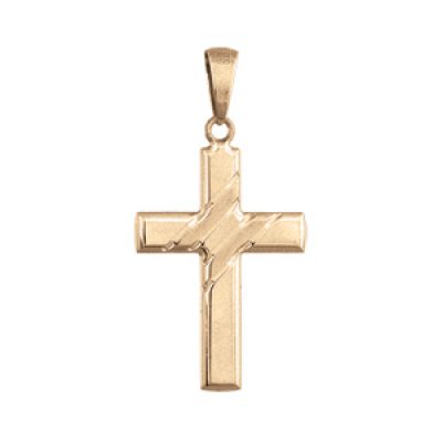 Pendentif croix en plaqué or  large avec stries en travers
