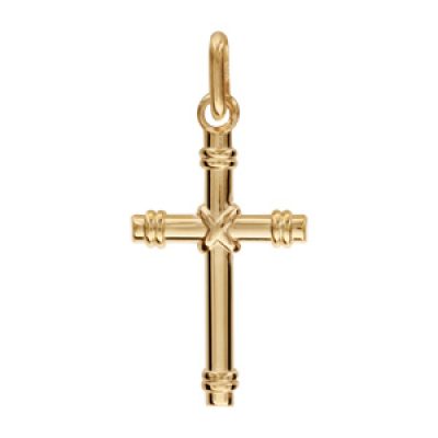 Pendentif croix en plaqué or  forme bâtons attachés petit modèle