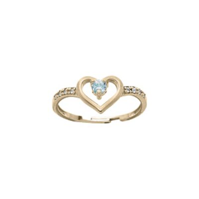 Bague en plaqué or réglable motif coeur avec oxyde bleu et blancs sertis (réglable 46.48.50)