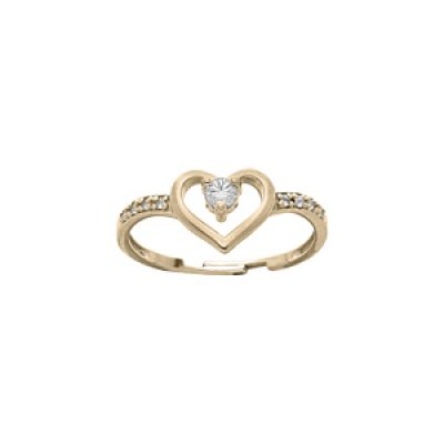 Bague en plaqué or réglable motif coeur avec oxyde blanc sertis (réglable 46.48.50)