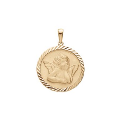 Pendentif médaille en plaqué or avec Ange pourtour diamanté