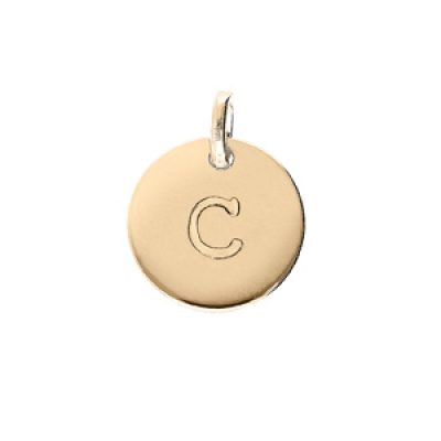 Pendentif en plaqué or médaille 12mm gravure lettre alphabet "C"