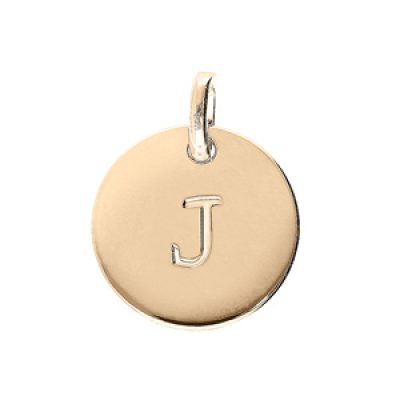 Pendentif en plaqué or médaille 12mm gravure lettre alphabet "J"