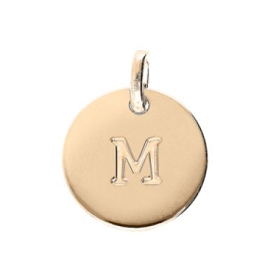 Pendentif en plaqué or médaille 12mm gravure lettre alphabet "M"