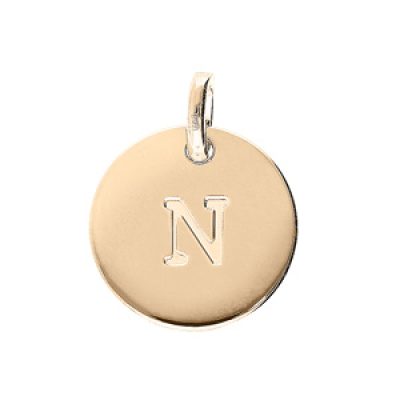 Pendentif en plaqué or médaille 12mm gravure lettre alphabet "N"