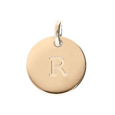 Pendentif en plaqué or médaille 12mm gravure lettre alphabet "R"