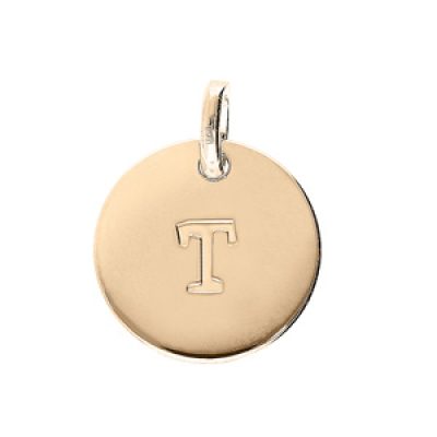 Pendentif en plaqué or médaille 12mm gravure lettre alphabet "T"