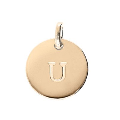 Pendentif en plaqué or médaille 12mm gravure lettre alphabet "U"