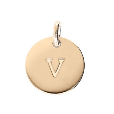 Pendentif en plaqué or médaille 12mm gravure lettre alphabet "V"