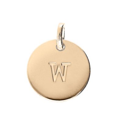 Pendentif en plaqué or médaille 12mm gravure lettre alphabet "W"