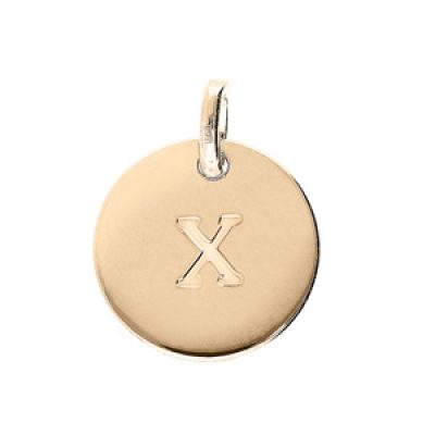 Pendentif en plaqué or médaille 12mm gravurelettre alphabet "X"
