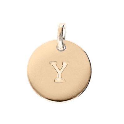 Pendentif en plaqué or médaille 12mm gravure lettre alphabet "Y"