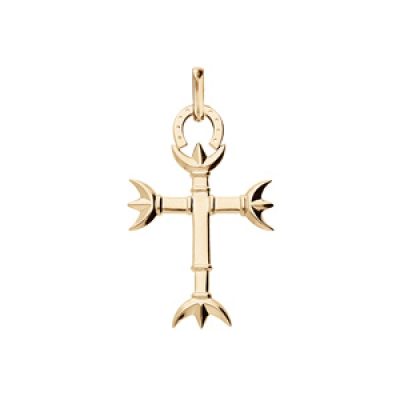 Pendentif en plaqué or croix Camarguaise petit modèle avec Trident et fer à cheval