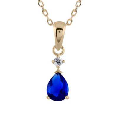 Collier en plaqué or avec pendentif collection joaillerie goutte en oxyde bleu foncé suspendue à 1 petit oxyde rond blanc