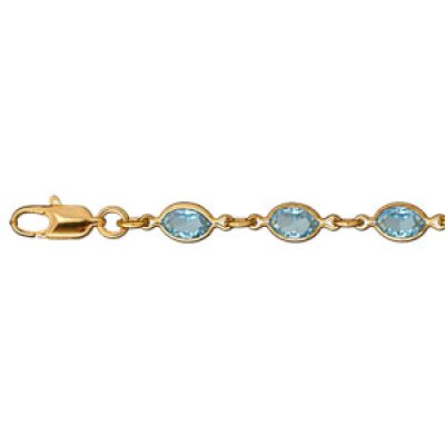 Bracelet en plaqué or maillons ornés oxydes bleus en forme de navette - longueur 16+3cm