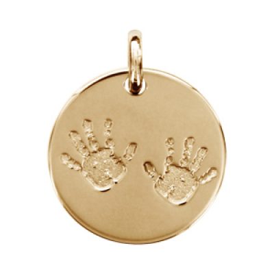 Pendentif en plaqué or médaille avec empreintes de mains - diamètre 18mm
