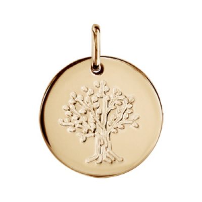 Pendentif en plaqué or médaille avec arbre de vie gravé - diamètre 16mm
