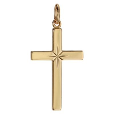 Pendentif croix en plaqué or grand modèle diamantée en étoile