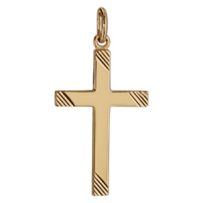 Pendentif croix en plaqué or grand modèle striée