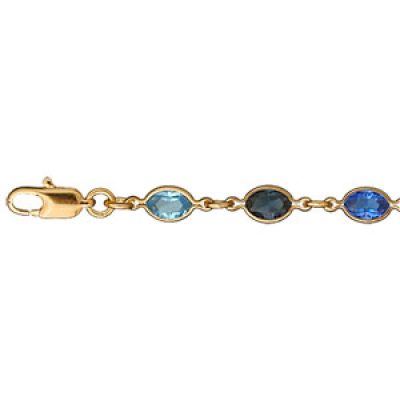 Bracelet en plaqué or alternance d'oxydes bleus en forme de navette - longueur 16+3cm