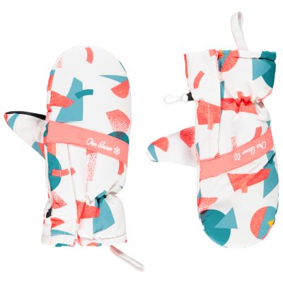 Moufles de ski imprimées doublées micropolaire pour enfant fille - Blanc