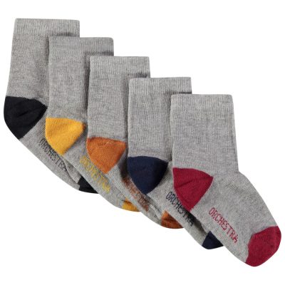 Lot de 5 paires de chaussettes assorties grises avec bout et talon contrastés - Gris moyen