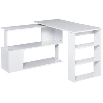 HOMCOM Bureau d'angle table de salle à manger avec rangement bureau informatique modulable bibliothèque intégrée + étagère 3 niveaux blanc