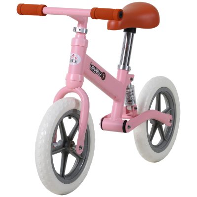 HOMCOM Draisienne Vélo d’Équilibre pour Enfant de 2 à 5 ans Cadre Antichoc Pneus Gonflables 12 Pouces Selle Réglable en Hauteur en Acier Rose