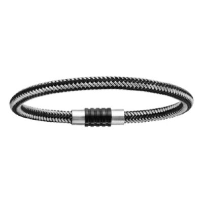 Bracelet pour charms homme grand modèle en acier noir et gris fermoir aimanté et vissé - longueur 18 cm