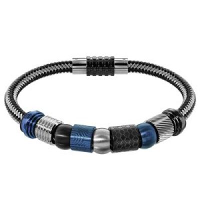 Composition bracelet Charms Thabora pour Homme acier noir gris et bleu