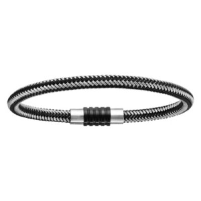 Bracelet pour charms homme grand modèle en acier noir et gris fermoir aimanté et vissé - longueur 21 cm