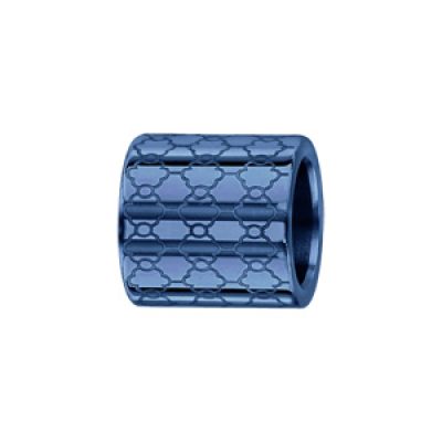 Charms Thabora grand modèle pour homme en acier et PVD bleu forme tube avec motif alvéoles