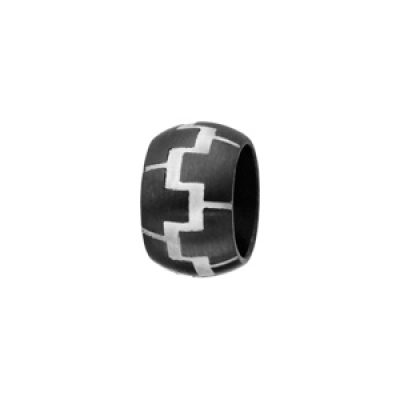 Charms Thabora grand modèle pour homme en acier et PVD noir anneau bombé avec motifs briques gris