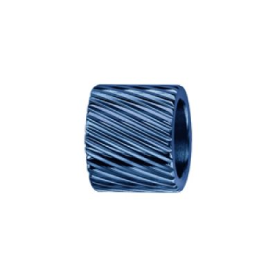 Charms Thabora grand modèle pour homme en acier et PVD bleu forme tube strié en diagonale
