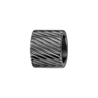 Charms Thabora grand modèle pour homme en acier et PVD noir forme tube strié en diagonale