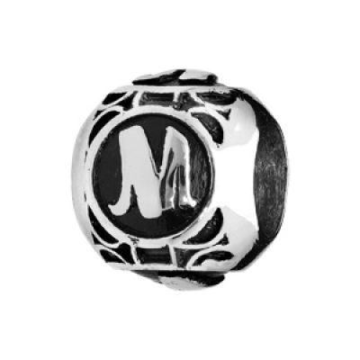 Charms Thabora grand modèle pour homme en acier boule lettre "M" patiné noire