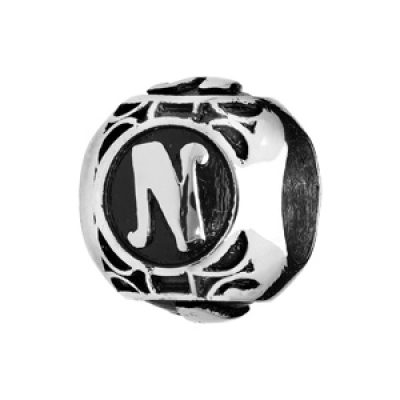 Charms Thabora grand modèle pour homme en acier boule lettre "N" patiné noire