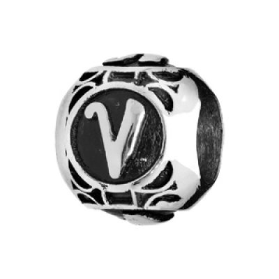 Charms Thabora grand modèle pour homme en acier boule lettre "V" patiné noire