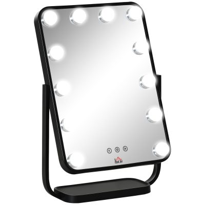 HOMCOM Miroir maquillage Hollywood LED tactile inclinable 12 ampoules LED intégrées 32