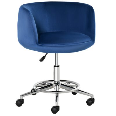 Vinsetto Chaise de bureau ergonomique hauteur réglable pivotante piètement chromé revêtement velours grand confort bleu roi
