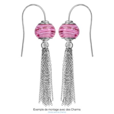 Boucles d'oreilles en argent rhodié charms avec plusieurs chaînettes et fermoir crochet (Charms non fourni)