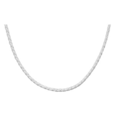 Collier en cuir blanc tressé et fermoir en argent rhodié pour charms - longueur 42cm + 3cm de rallonge