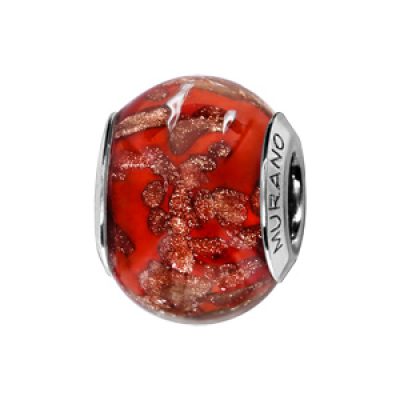 Charms Thabora en argent rhodié et verre de Murano véritable rouge avec taches cuivré
