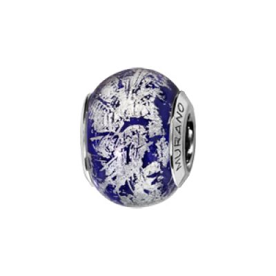 Charms Thabora en argent rhodié et verre de Murano véritable bleu foncé avec effet givré argenté
