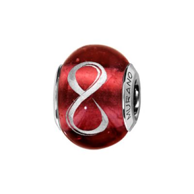 Charms Thabora en argent rhodié et verre de Murano véritable rouge avec symbole infini argenté