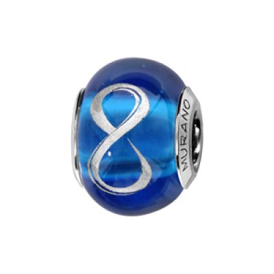 Charms Thabora en argent rhodié et verre de Murano véritable bleu avec symbole infini argenté
