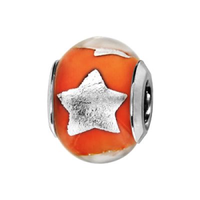 Charms Thabora en argent rhodié et verre de Murano véritable orange avec étoiles argentées