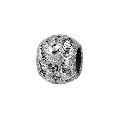 Charms Thabora en argent rhodié boule granitée et diamantée en petits cercles